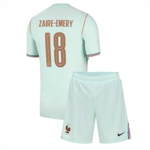 Frankrike VM 2026 Bortedraktsett Barn Warren Zaire-Emery #18 Kortermet Fotballdrakt