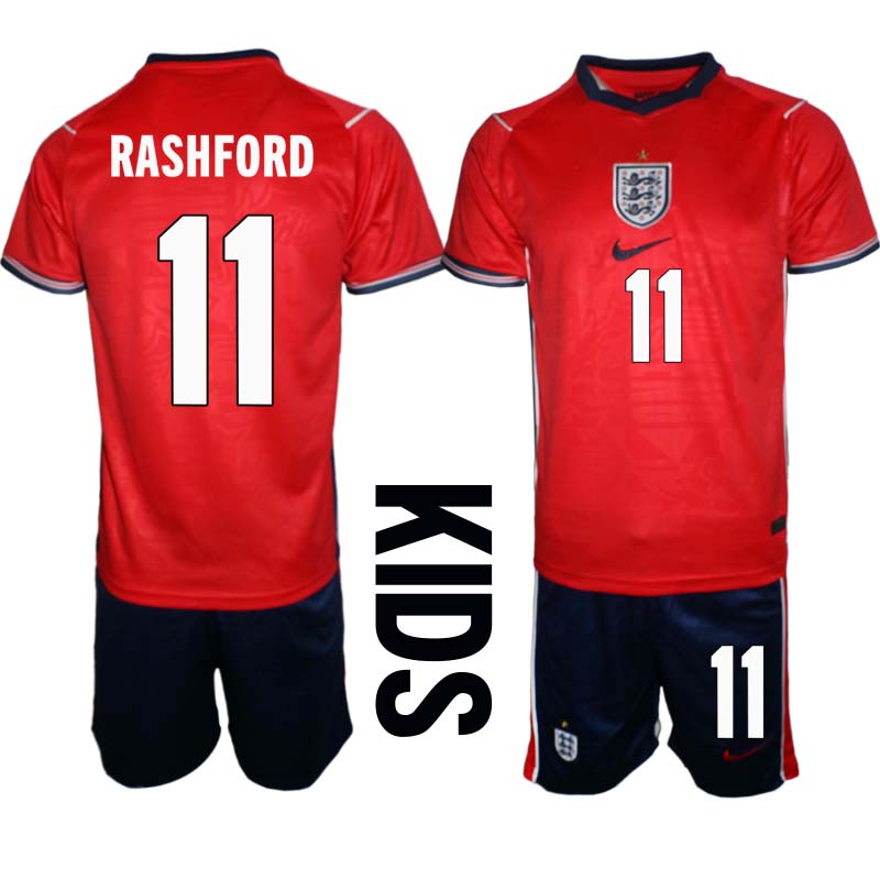England VM 2026 Bortedraktsett Barn Marcus Rashford 11 Kortermet Fotballdrakt