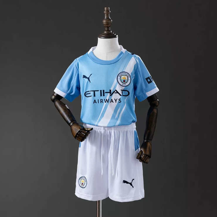 Manchester City 2025/26 Hjemmedrakt Barn Lyseblå Erling Haaland 9 Fotballdrakt Sett