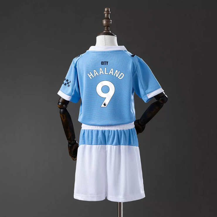 Manchester City 2025/26 Hjemmedrakt Barn Lyseblå Erling Haaland 9 Fotballdrakt Sett