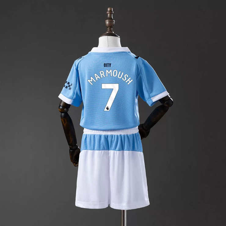 Manchester City 2025/26 Hjemmedrakt Barn Lyseblå Omar Marmoush 7 Fotballdrakt Sett