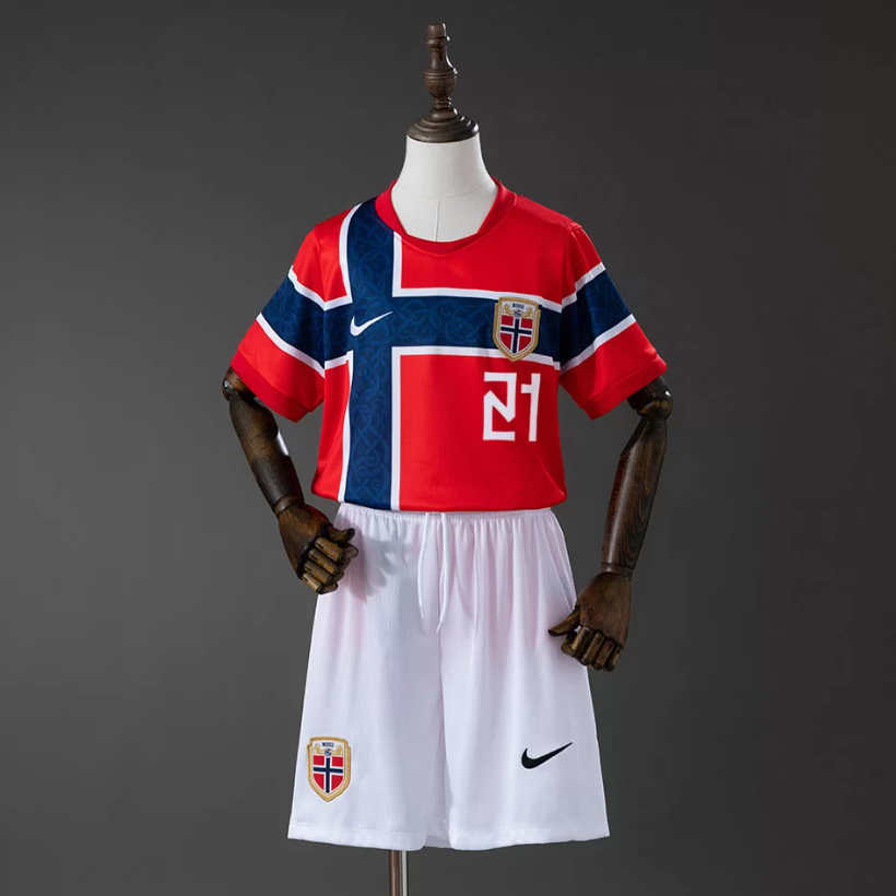Norge VM 2026 Hjemmedraktsett Barn Andreas Schjelderup 21 Kortermet Fotballdrakt
