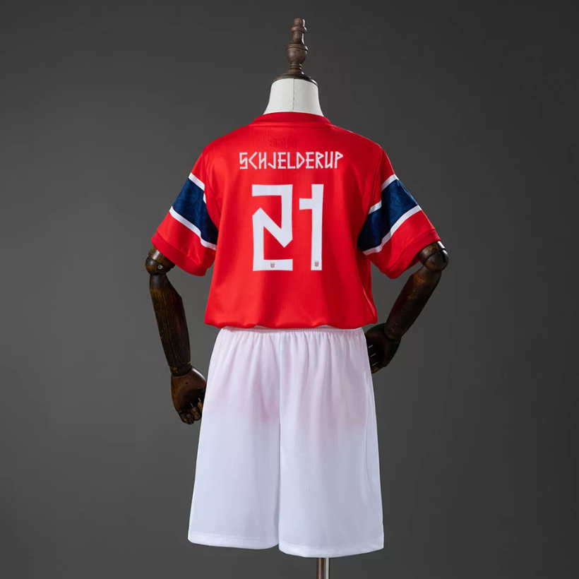 Norge VM 2026 Hjemmedraktsett Barn Andreas Schjelderup 21 Kortermet Fotballdrakt