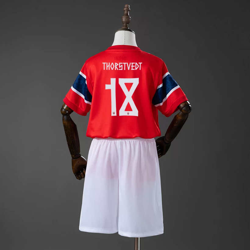 Norge VM 2026 Hjemmedraktsett Barn Kristian Thorstvedt 18 Kortermet Fotballdrakt