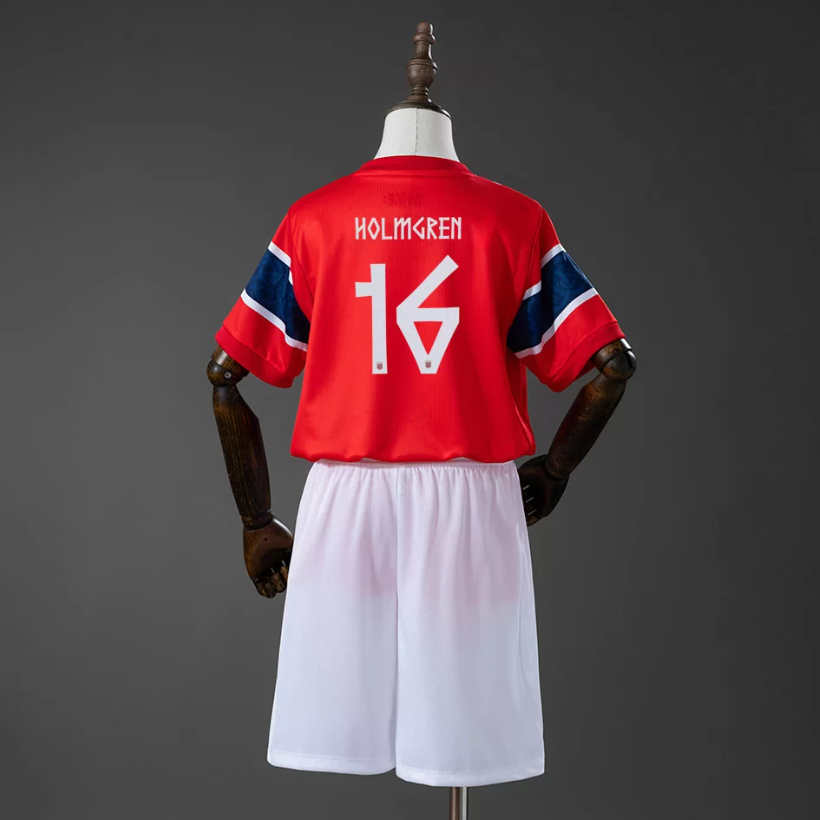 Norge VM 2026 Hjemmedraktsett Barn Marcus Holmgren Pedersen 16 Kortermet Fotballdrakt