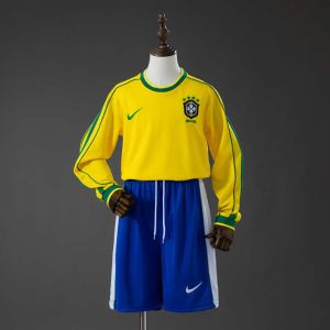 Retro Brasil 1998 Hjemmedrakt Barn Langermet Fotballdraktsett