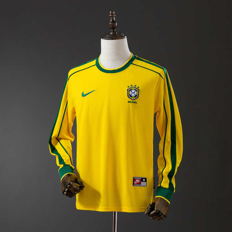 Retro Brasil 1998 Hjemmedrakt Langermet Herre Fotballdrakt
