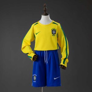 Retro Brasil 2002 Hjemmedrakt Barn Langermet Fotballdraktsett