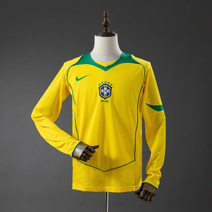 Retro Brasil 2004 Hjemmedrakt Langermet Herre Fotballdrakt