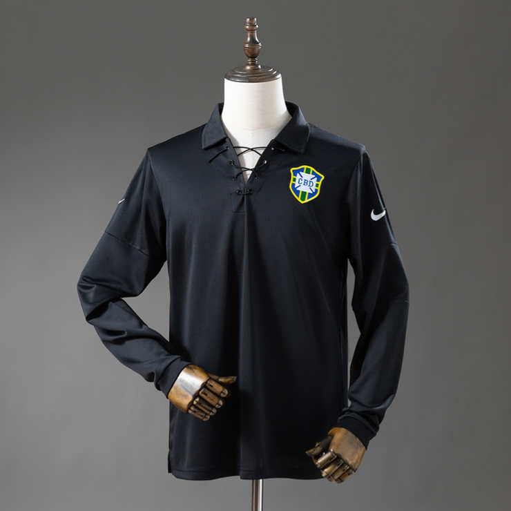 Retro Brasil 2004 Special Edition Svart Langermet Fotballdrakt Herre