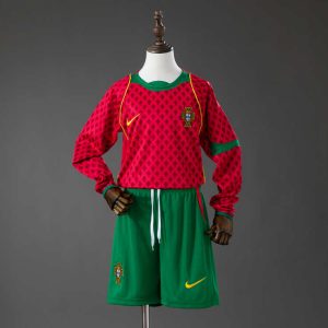 Retro Portugal Hjemmedrakt 2004 Langermet Barn Fotballdraktsett