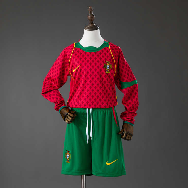 Retro Portugal Hjemmedrakt 2004 Langermet Barn Fotballdraktsett