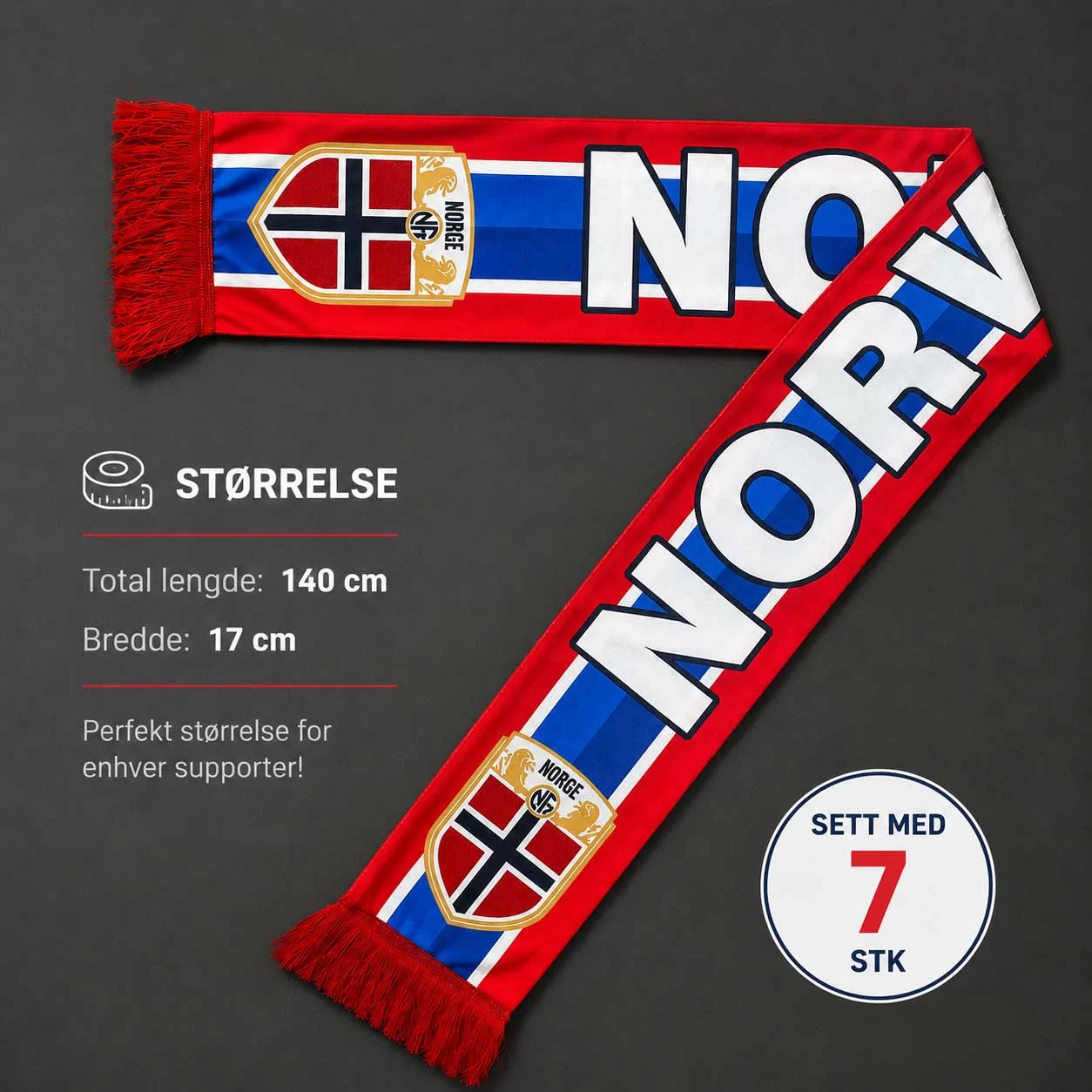 VM 2026 Norge landslagsskjerf Supporter skjerf 140×17 cm (Sett med 7 stk)