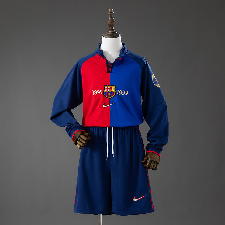 Retro Barcelona 100-årsjubileum Langermet Barn Fotballdraktsett