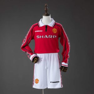 Retro Manchester United 1998/99 Hjemmedrakt Langermet Barn Fotballdraktsett
