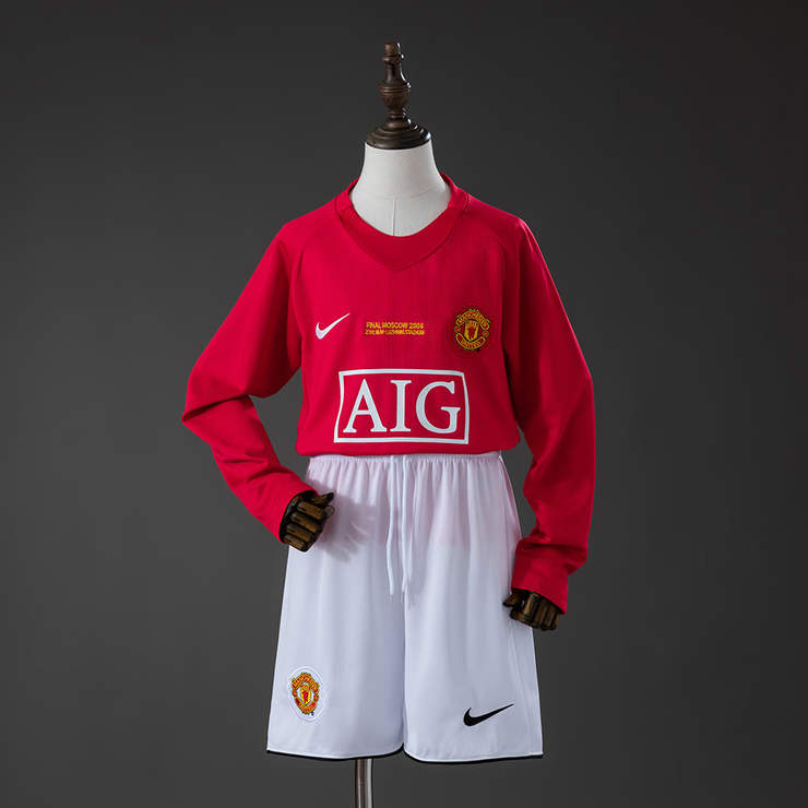 Retro Manchester United 2007/08 Hjemmedrakt Langermet Barn Fotballdraktsett