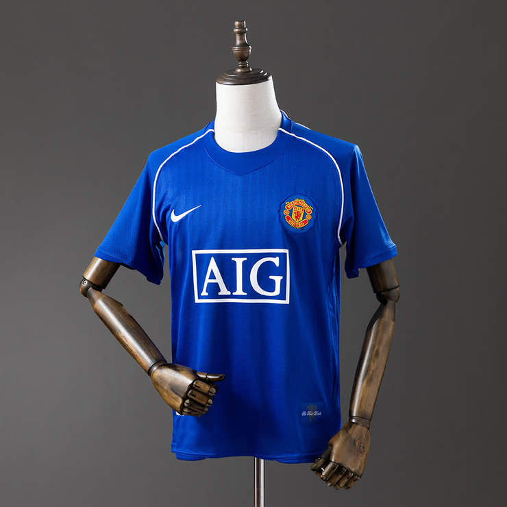 Retro Manchester United 2007/08 Keeperdrakt Blå Fotballdrakt Herre