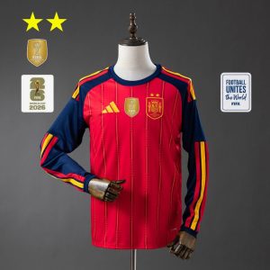 Spania VM 2026 Hjemmedrakt Herre Langermet Fotballdrakt Mesterutgave To Stjerner med VM-Patch