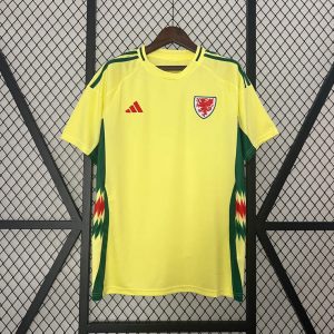 Wales 2024 Bortedrakt Gul Kortermet Fotballdrakt Herre